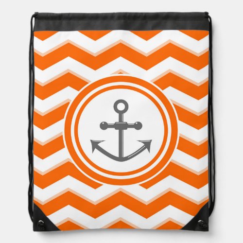 Orange chevron and anchor sailing pattern drawstring bag