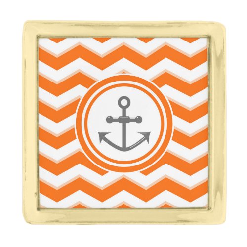 Orange chevron and anchor sailing pattern gold finish lapel pin