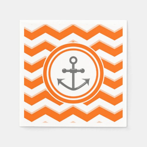 Orange chevron and anchor sailing pattern napkins
