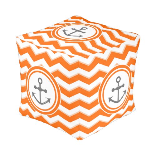 Orange chevron and anchor sailing pattern pouf