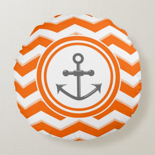 Orange chevron and anchor sailing pattern round pillow