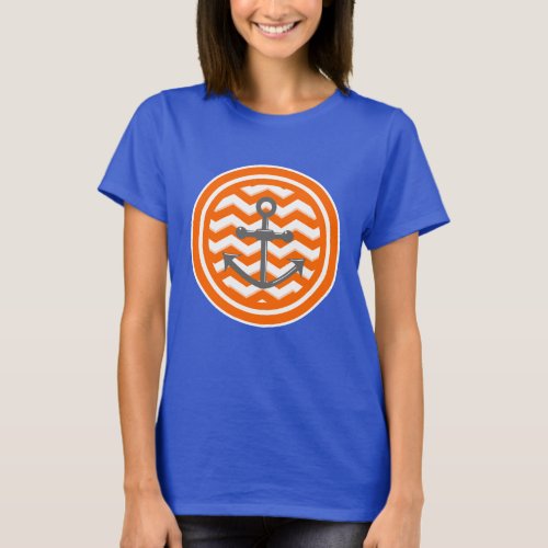 Orange chevron and anchor sailing pattern T_Shirt