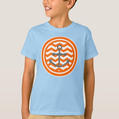 Orange chevron and anchor sailing pattern T_Shirt