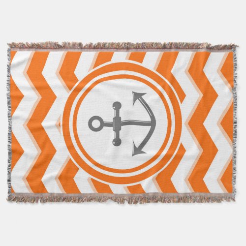 Orange chevron and anchor sailing pattern throw blanket