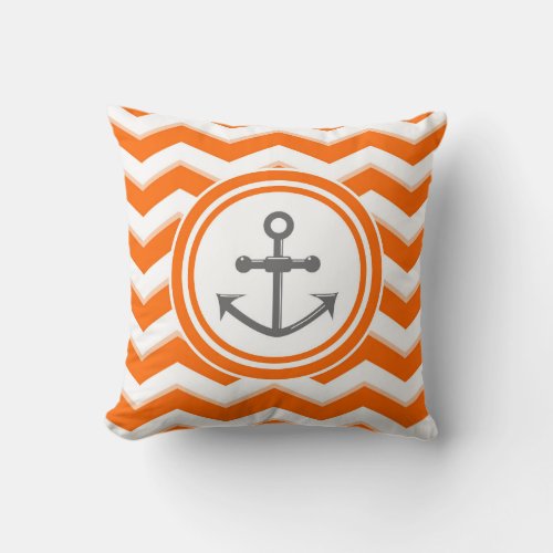 Orange chevron and anchor sailing pattern throw pillow