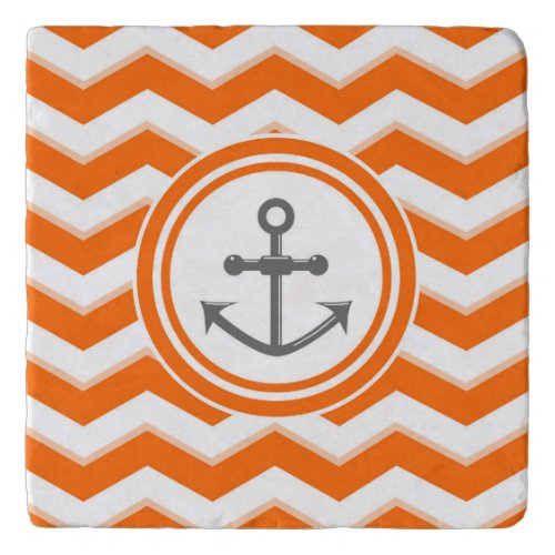 Orange chevron and anchor sailing pattern trivet