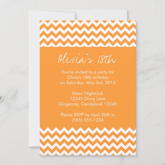 Orange Chevron Birthday Invitation (Front)