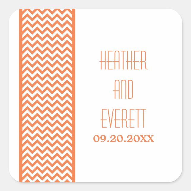 Orange Chevron Border Wedding Stickers (Front)