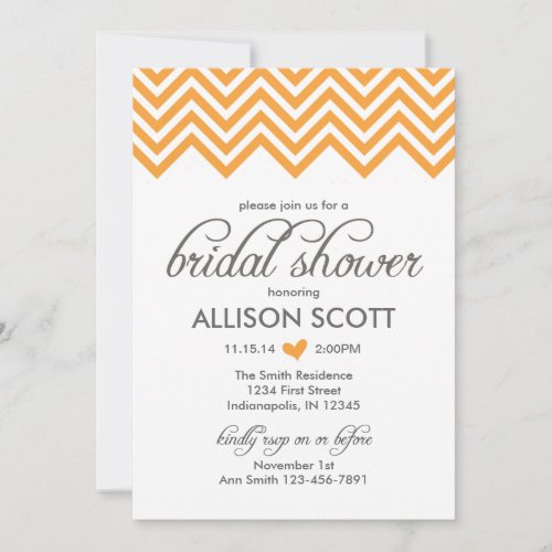 Orange Chevron Bridal Shower Invitation