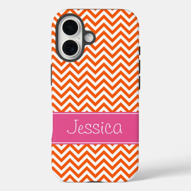 Orange Chevron Chic Pink Personalized Case-Mate iPhone Case (Back)