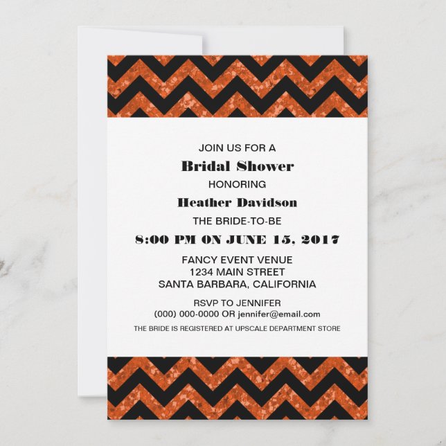 Orange Chevron Glitter Bridal Shower Invite (Front)