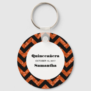 Orange Chevron Glitter Quinceañera Keychain