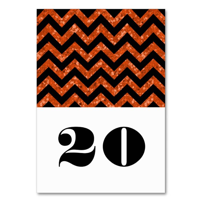 Orange Chevron Glitter Table Card (Front)