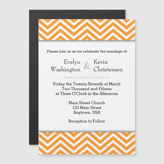 Orange Chevron Magnetic Wedding Invitation (Front/Back)