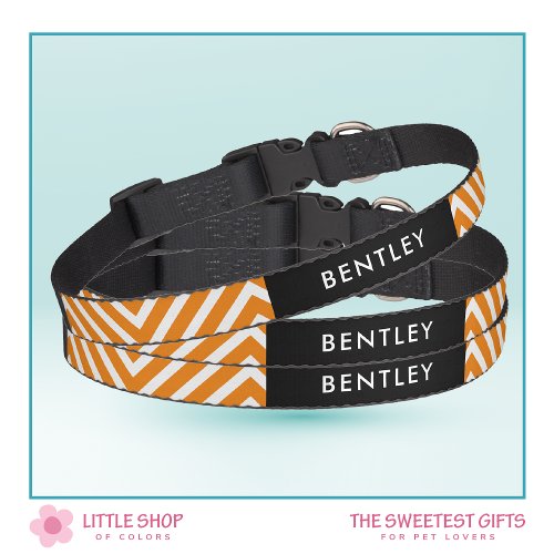 Orange Chevron Pattern Personalized Pet Collar