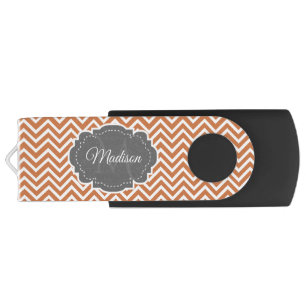 Orange Chevron Personalize USB Swivel Flash Drive