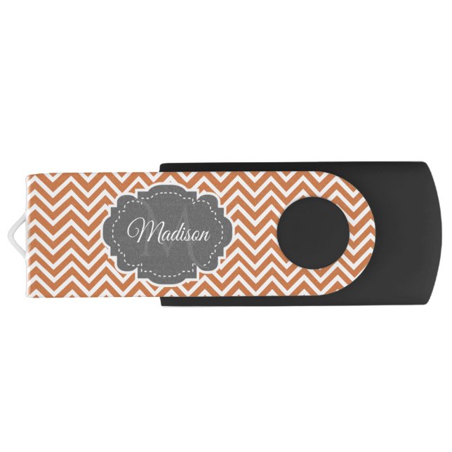 Orange Chevron Personalize USB Swivel Flash Drive (Back)