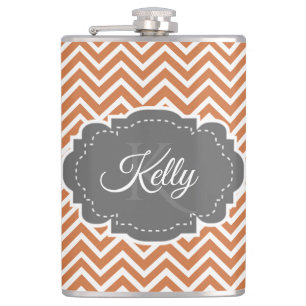 Orange Chevron Personalized Flask