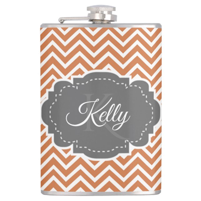 Orange Chevron Personalized Flask (Front)