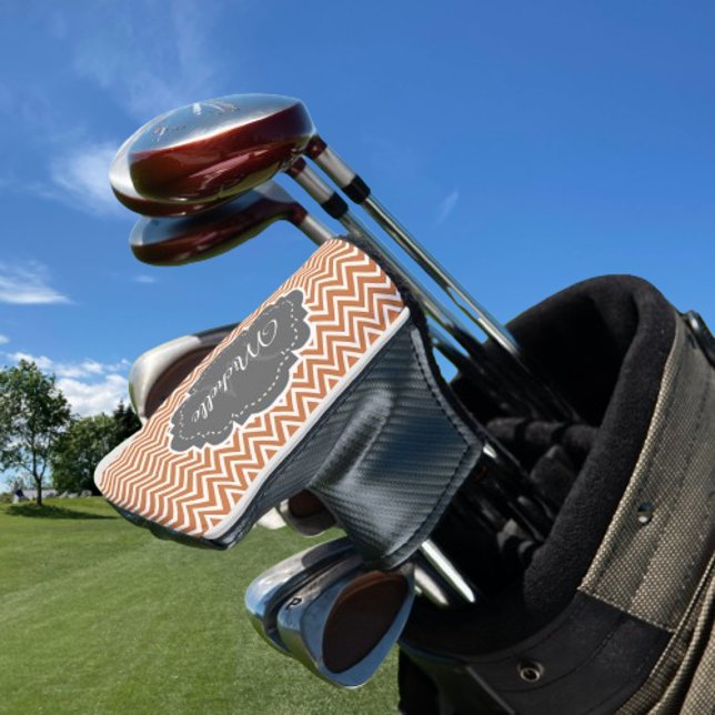Orange Chevron Personalized Golf Head Cover (Orange Chevron Personalized Golf Head Cover)