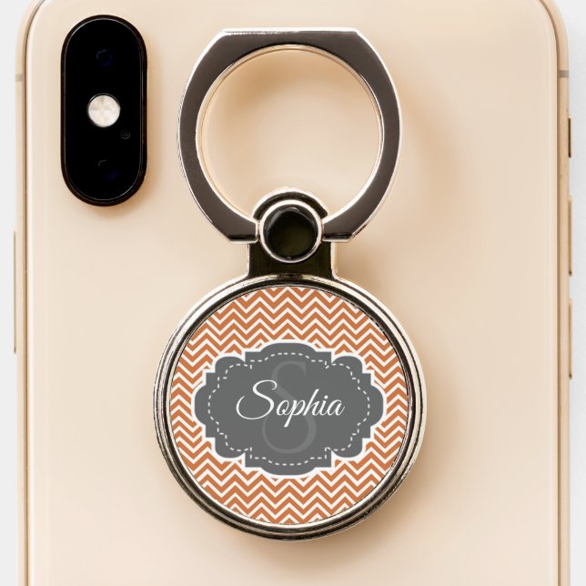 Orange Chevron Personalized Phone Grip (Close Up)
