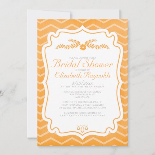 Orange Chevron Stripes Bridal Shower Invitations