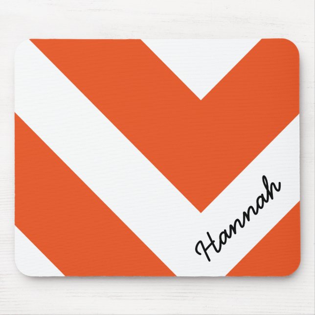 Orange Chevron Stripes with Monogram Mouse Pad (Front)