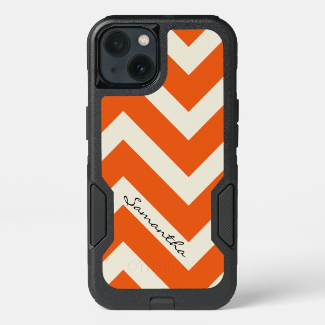 Orange Chevron Stripes with Monogram Otterbox iPhone Case (Back)