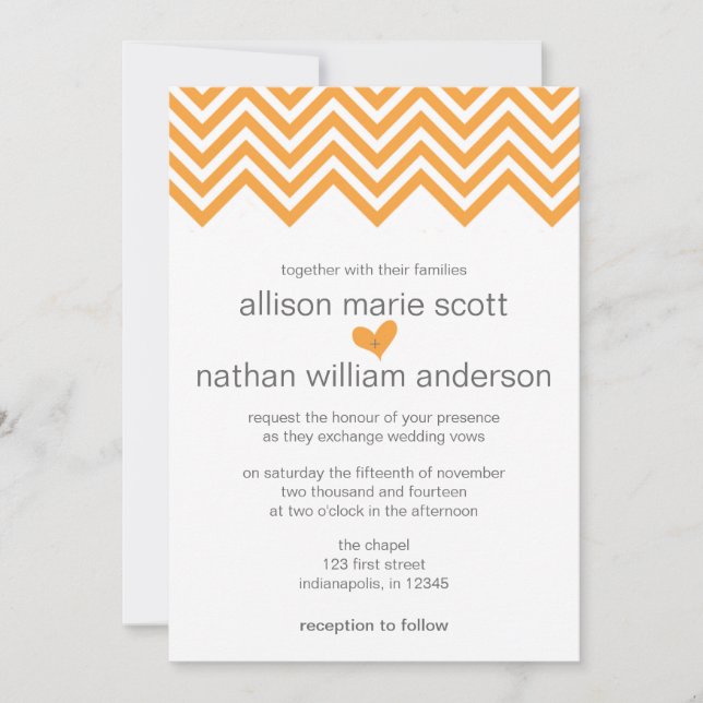 Orange Chevron Wedding Invitation (Front)