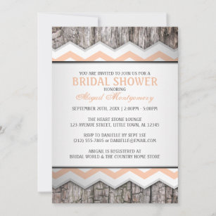 Orange Chevron & Wood Rustic Bridal Shower Invitation