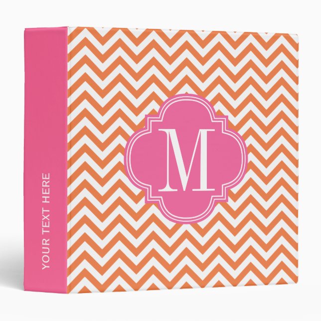 Orange Chevron Zigzag Personalized Monogram 3 Ring Binder (Front/Spine)