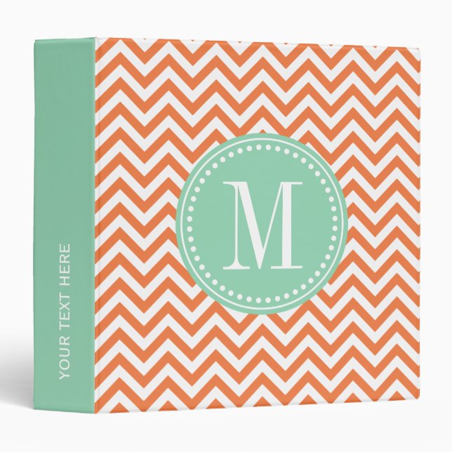 Orange Chevron Zigzag Personalized Monogram Binder (Front/Spine)