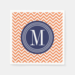 Orange Chevron Zigzag Personalized Monogram Paper Napkins