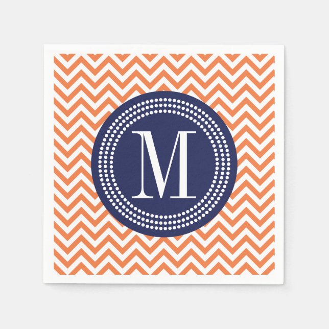 Orange Chevron Zigzag Personalized Monogram Paper Napkins (Front)