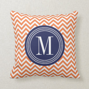 Orange Chevron Zigzag Personalized Monogram Throw Pillow