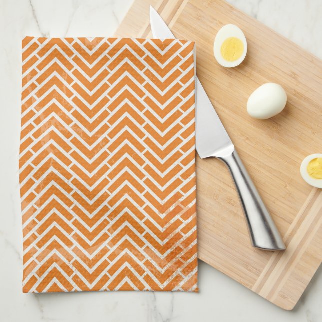 Orange Chevrons Tea Towel Kitchen Towel (Quarter Fold)