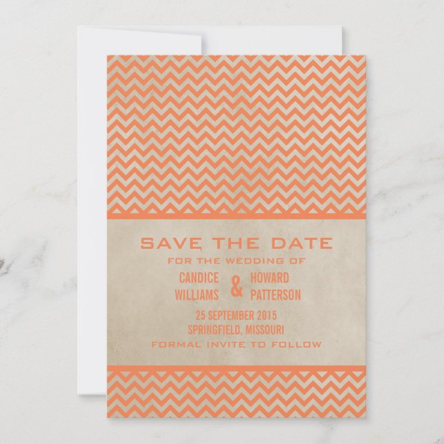Orange Chic Chevron Save the Date Invite (Front)