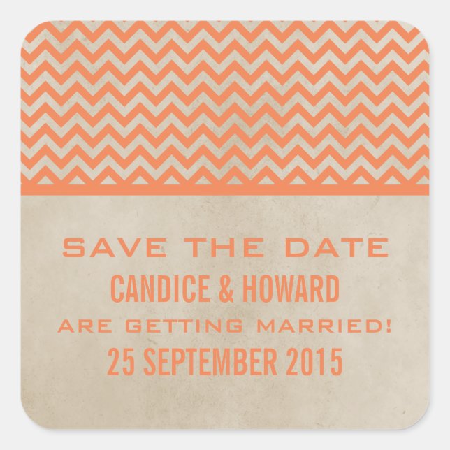 Orange Chic Chevron Save the Date Stickers (Front)
