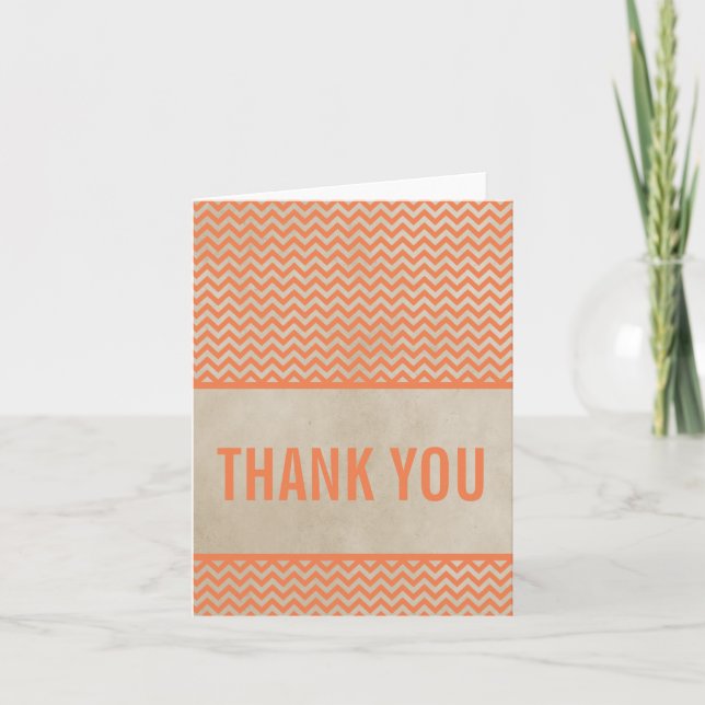 Orange Chic Chevron Thank You Card (Front)