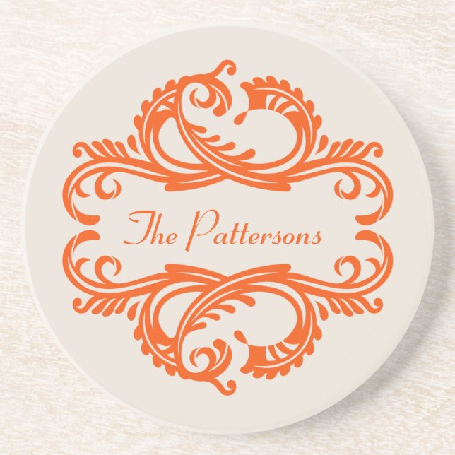 Orange Chic Damask Coaster (Front)