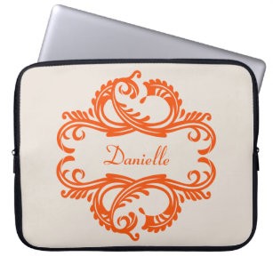 Orange Chic Damask Laptop Sleeve