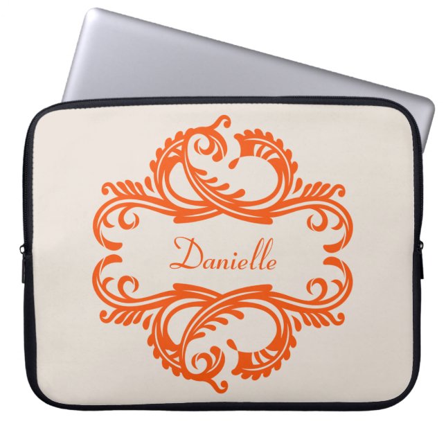 Orange Chic Damask Laptop Sleeve (Front)