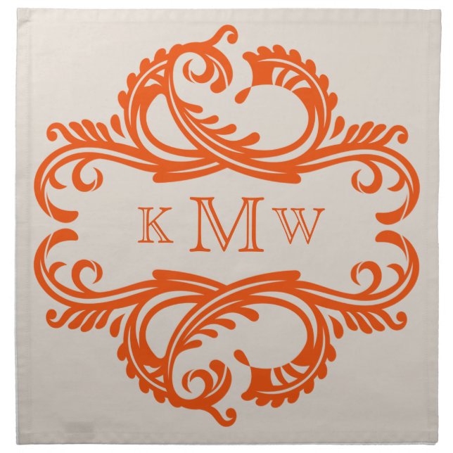 Orange Chic Damask Monogram Napkins (Front)