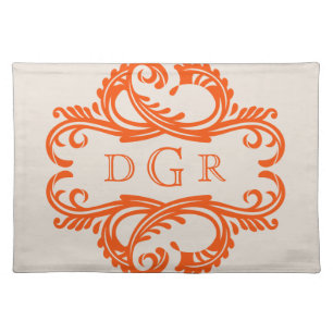 Orange Chic Damask Monogram Placemat