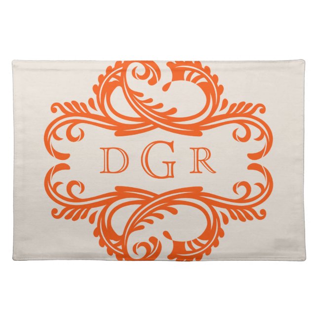 Orange Chic Damask Monogram Placemat (Front)