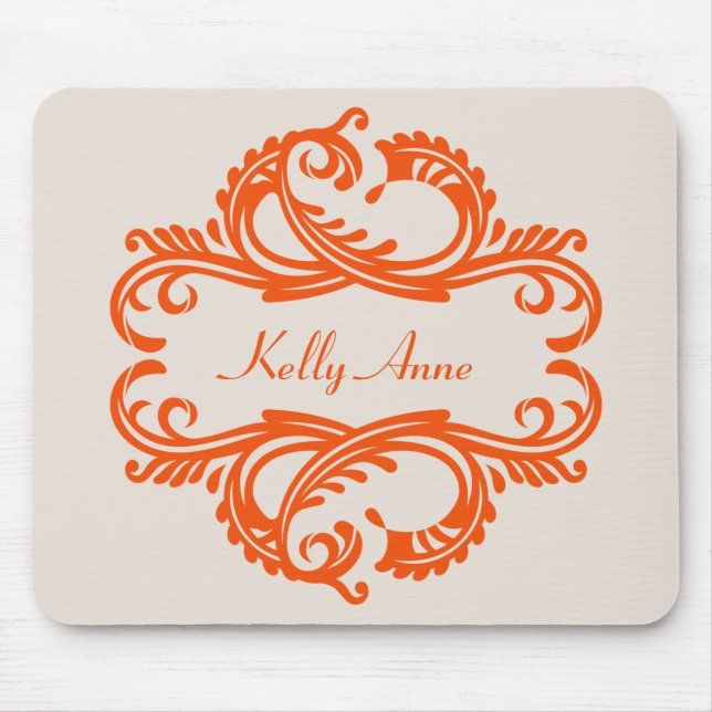 Orange Chic Damask Mousepad (Front)