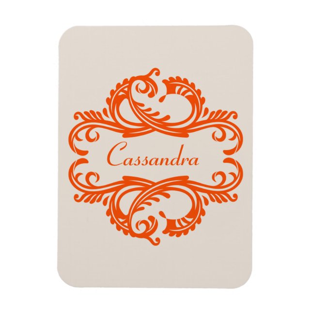 Orange Chic Damask Premium Magnet (Vertical)