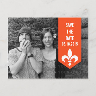 Orange Chic Flourish Banner Save the Date Postcard