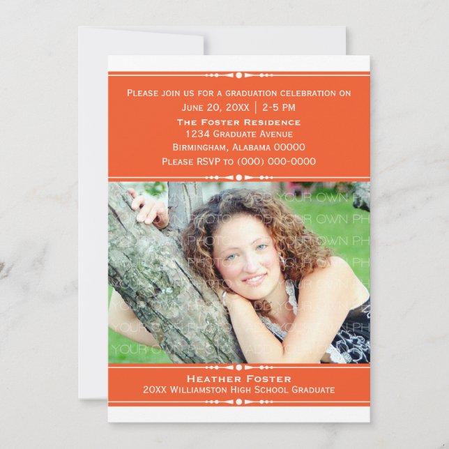 Orange Chic Photo Graduation Invite (Front)