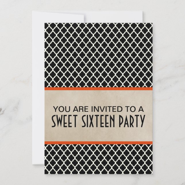 Orange Chic Quatrefoil Sweet 16 Invite (Front)
